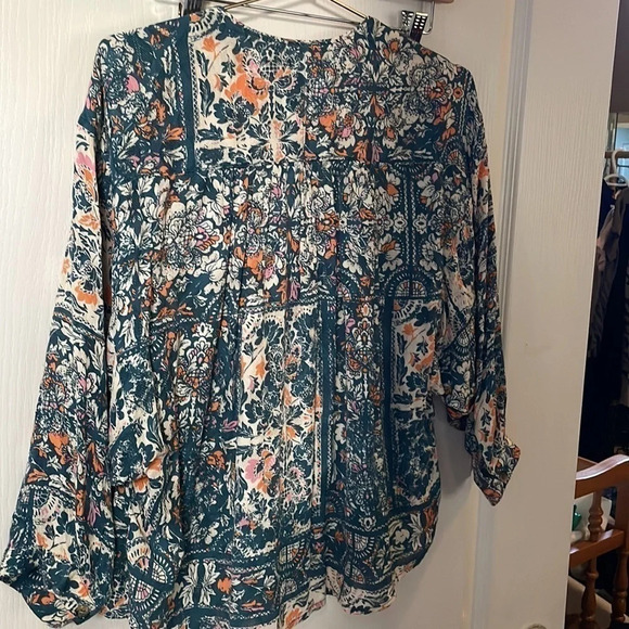 Anthropologie Maeve Floral Patchwork Blouse Blue size S - Picture 3 of 5
